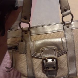 Gold Leather/Straw Coach Purse